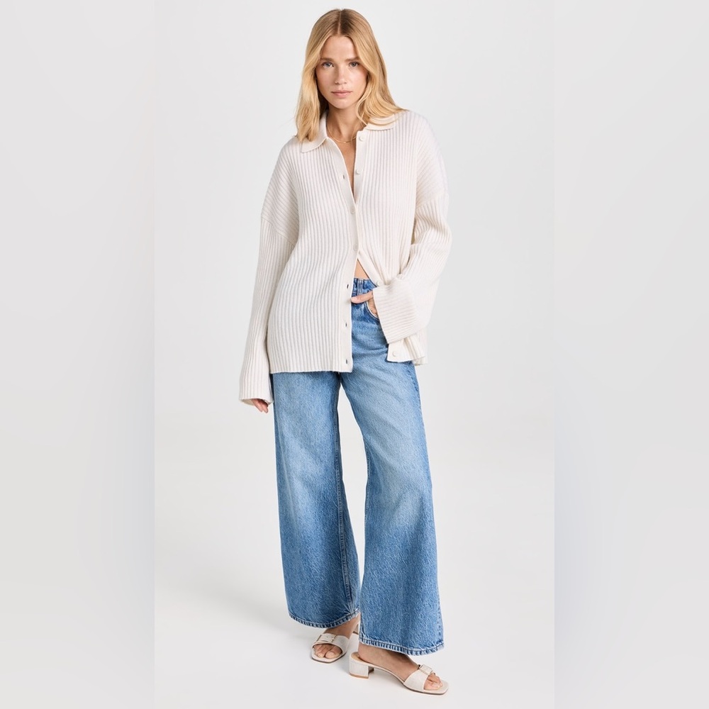 NEW Reformation Fantino Cashmere Collared Cardigan In Gossamer Size XL